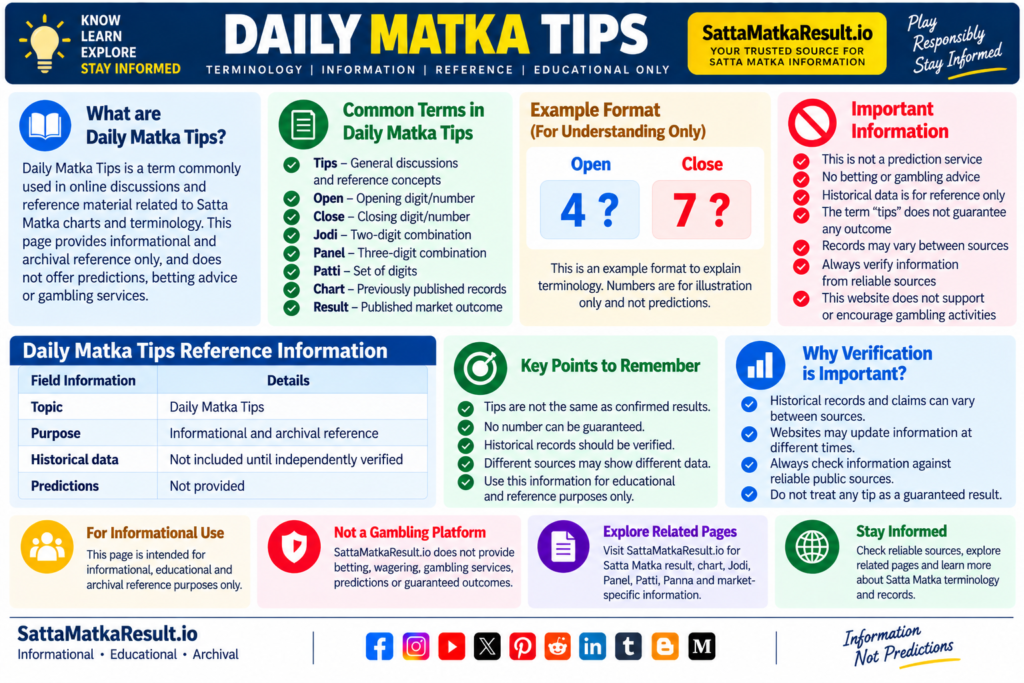 Daily Matka Tips - terminology, reference information and historical record guidance - SattaMatkaResult.io